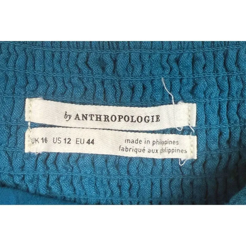 Anthropologie Maeve Buttondown Ruffle Blue Linen Blend Midi Dress Size 12‎ - Image 7