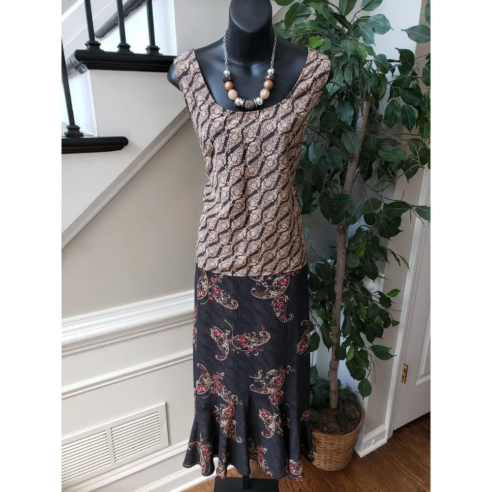 Emma & James 3 Piece Skirt Suit Women Size 14 Black Floral Collar Button Front - Image 2