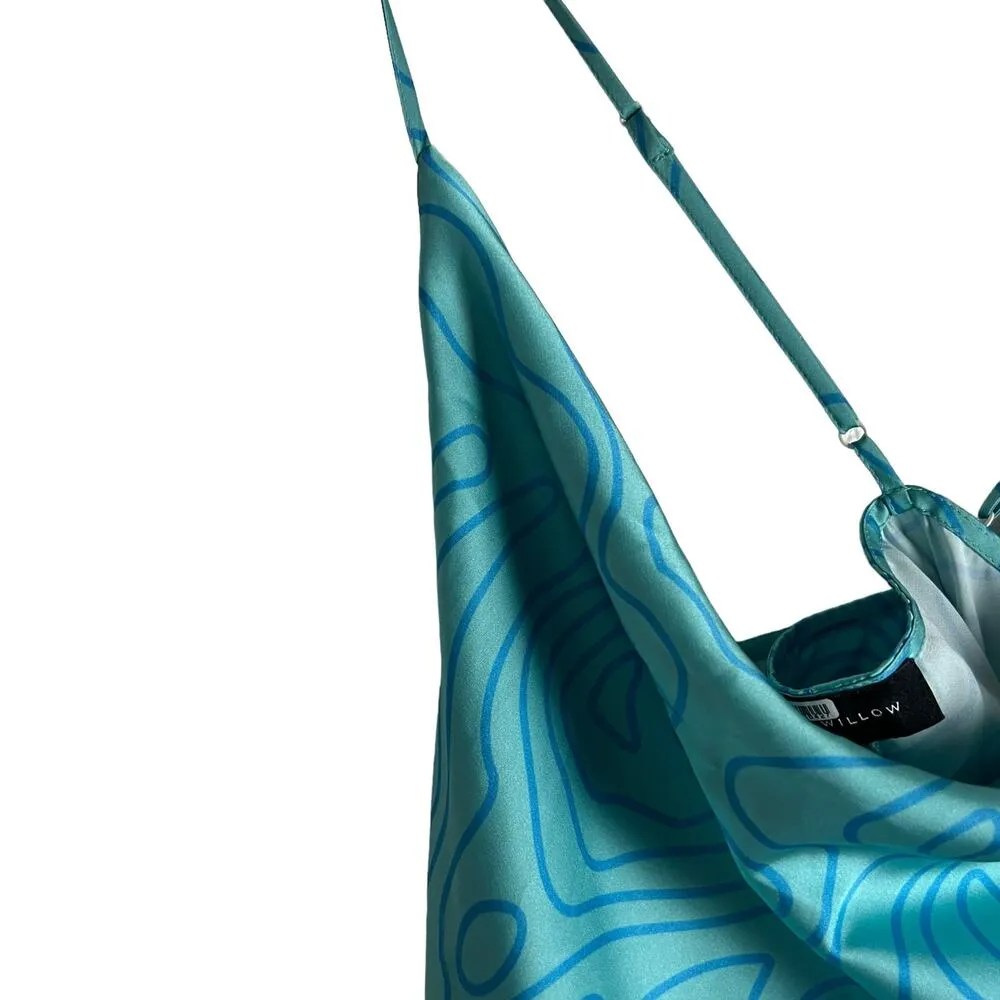 Slate & Willow Aqua Blue Printed Cowl Neck Slip Midi Dress Size Medium - Image 8