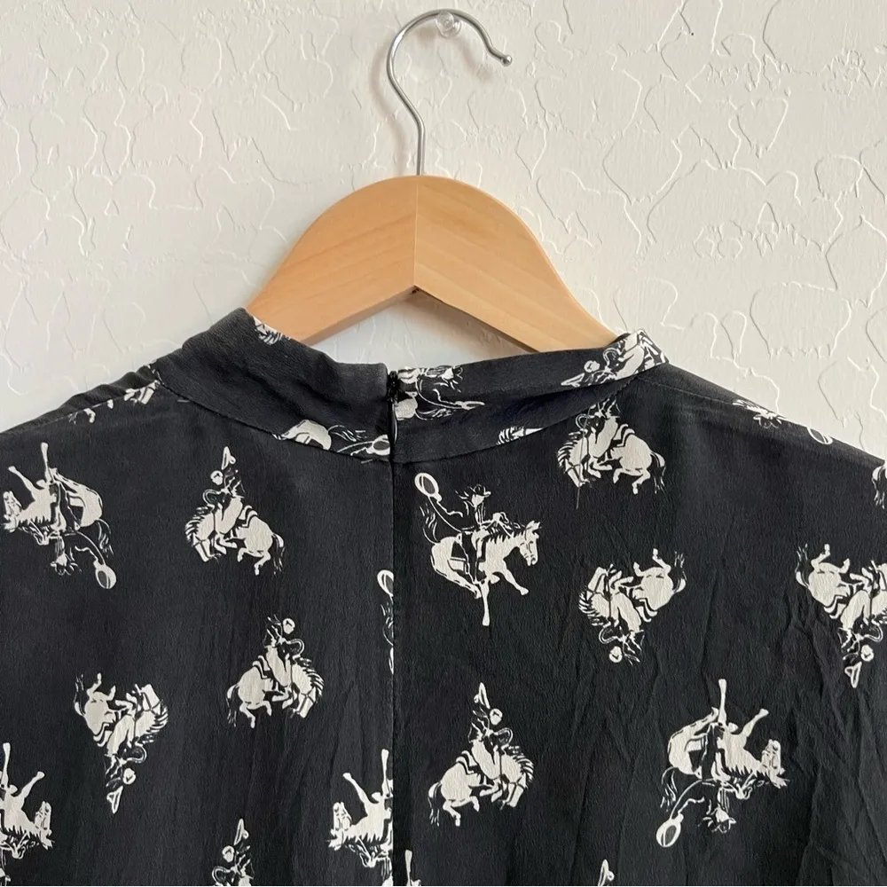 Re/Done 60s Cowboy Necktie Equestrian Horse Print Silk Dress - Image 9