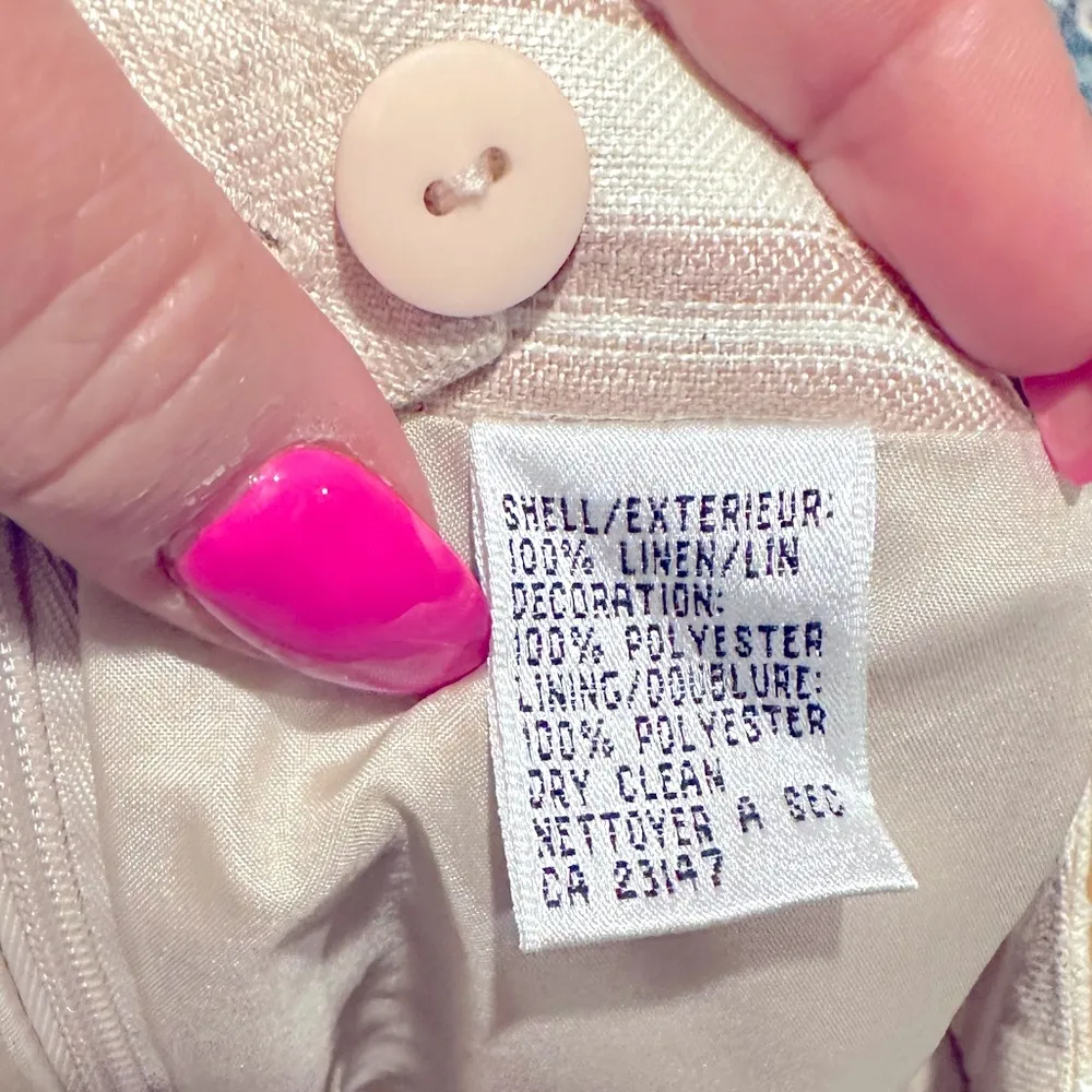 TALBOTS IRISH LINEN EMBROIDERED TAN BEIGE WHITE STRIPED FLORAL PENCIL SKIRT 6 - Image 7