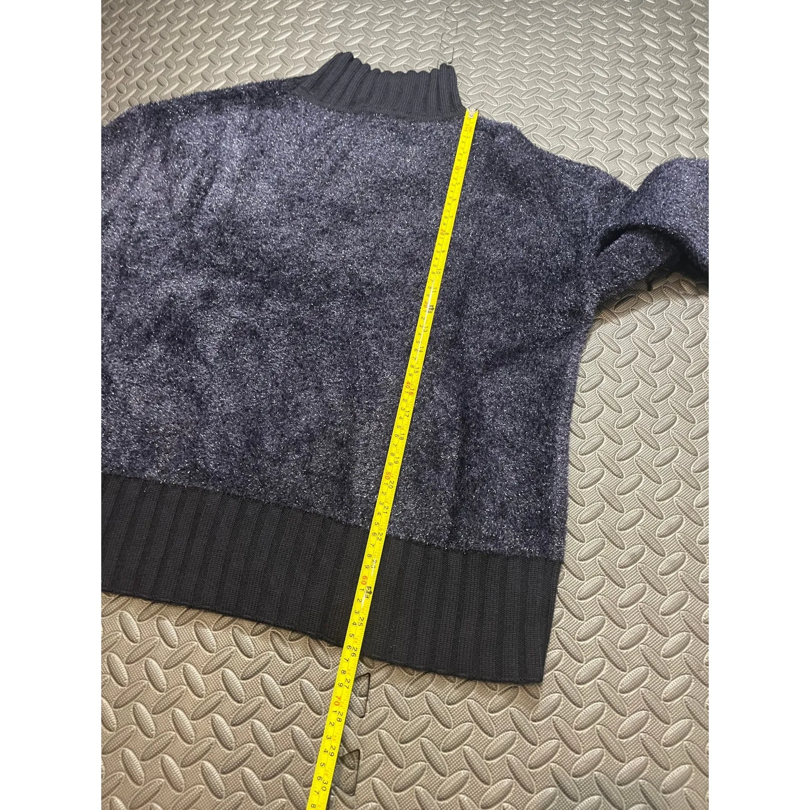 NEW Tory Burch Oversized Lurex Sweater in Navy Mock Neck‎ Turtleneck Size XL - Image 9