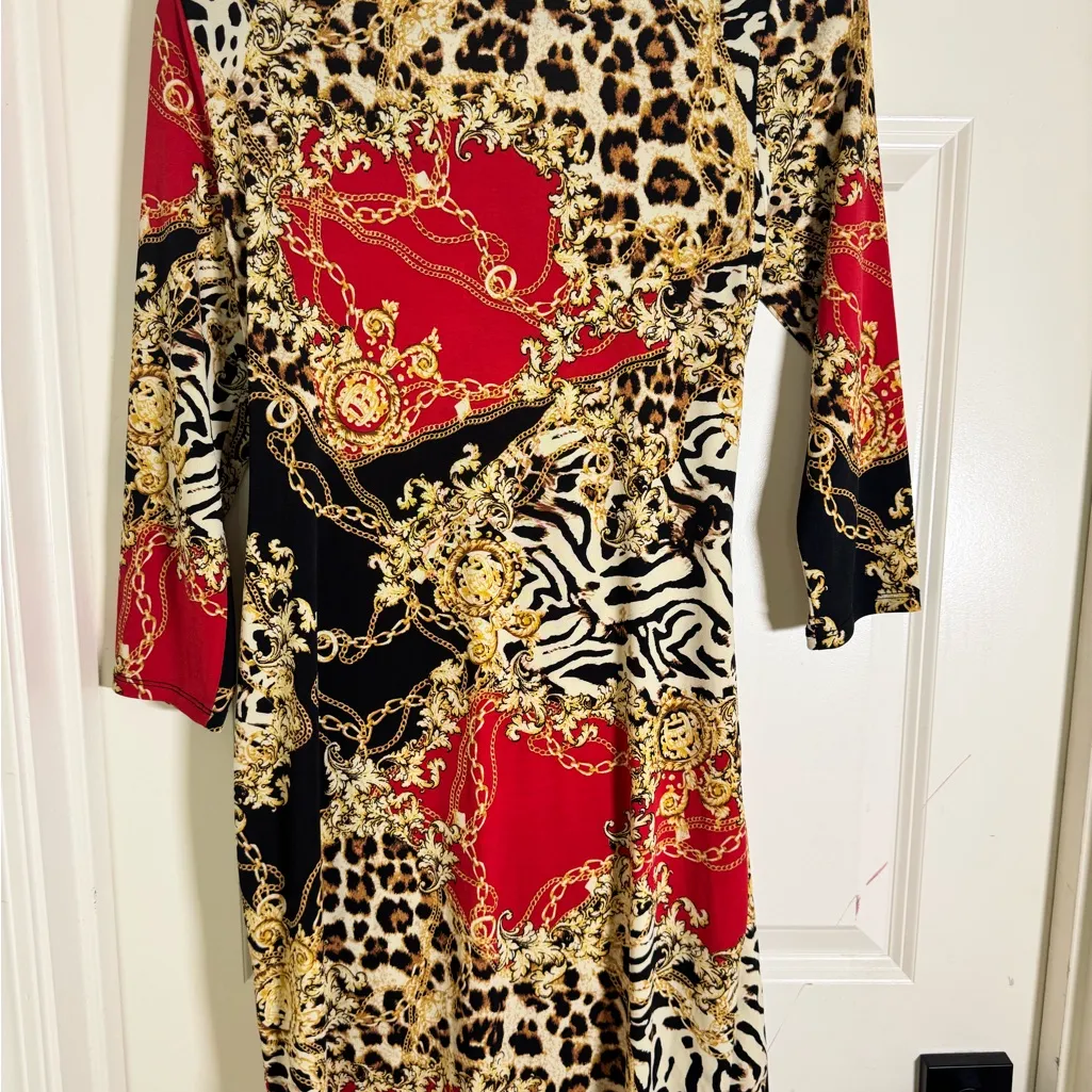 Thalia Sodi Animal Print Baroque Chain Ruched Dress Size M - Image 7