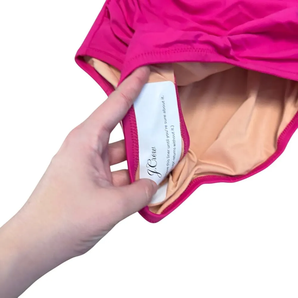 J. Crew Fuchsia Pink Ruched Ruffle V Neck Plunge One Piece Swimsuit SZ 6 Beach - Image 3