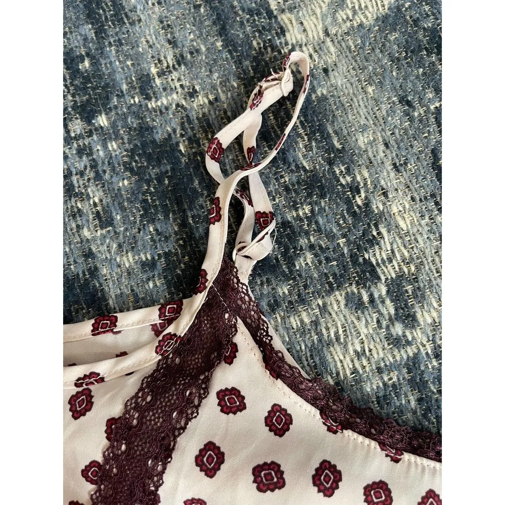 Aerie Nightie Size Small Satin with Lace Trim Pink/Burgundy Spaghetti Straps - Image 8