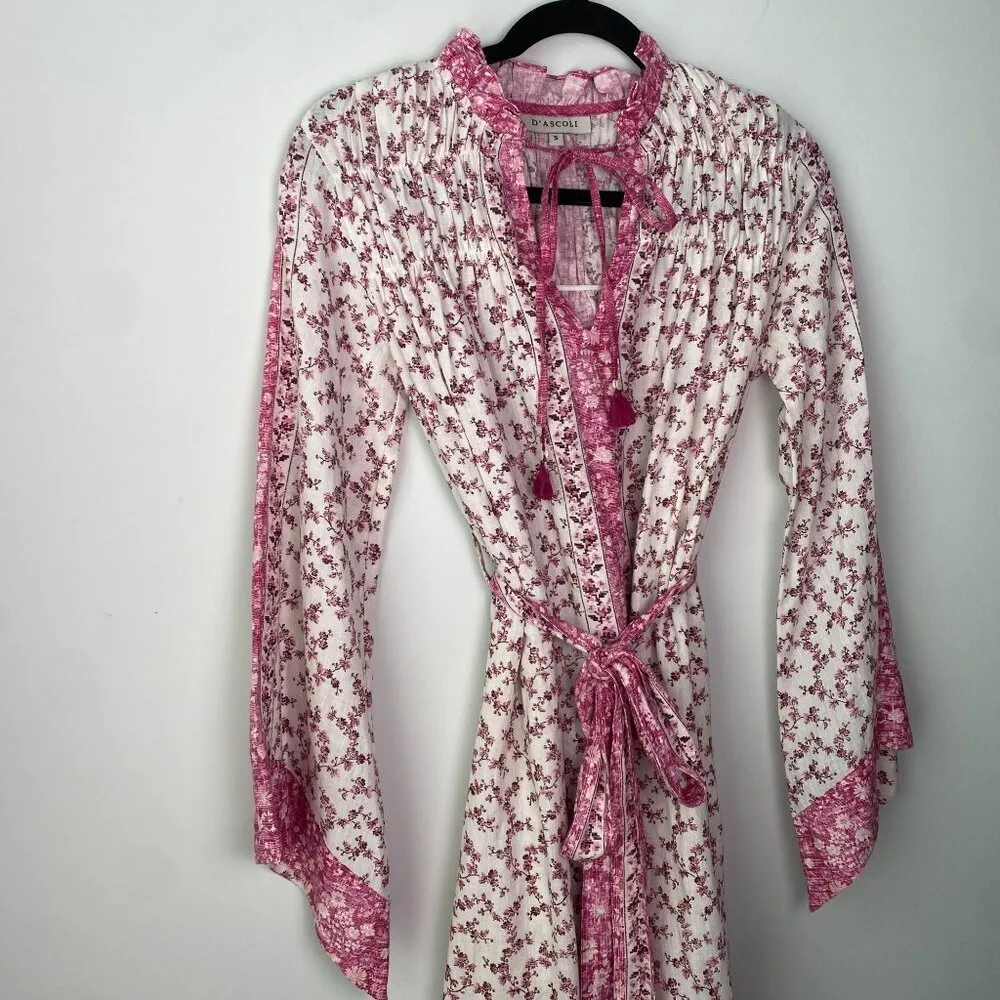 D'Ascoli Maxi Dress Serenity Kaftan Style Fuschia Floral Sz Sm Bohemian Pink - Image 5