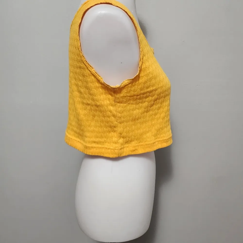 Vintage Romantic Expressions 90s Marigold Pointelle Cropped Tank Top Size Large Yellow - Image 3