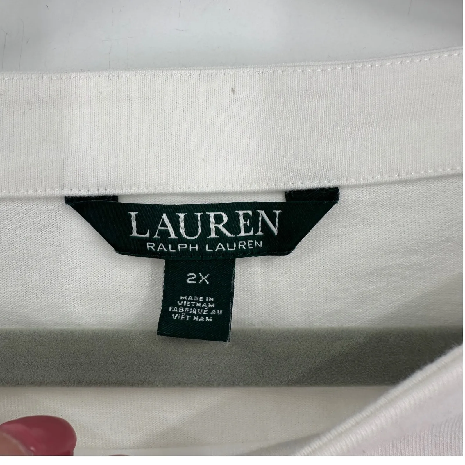 Lauren Ralph Lauren Size 2X‎ Top White Green Navy Striped 3/4 Sleeve Crown Logo - Image 3