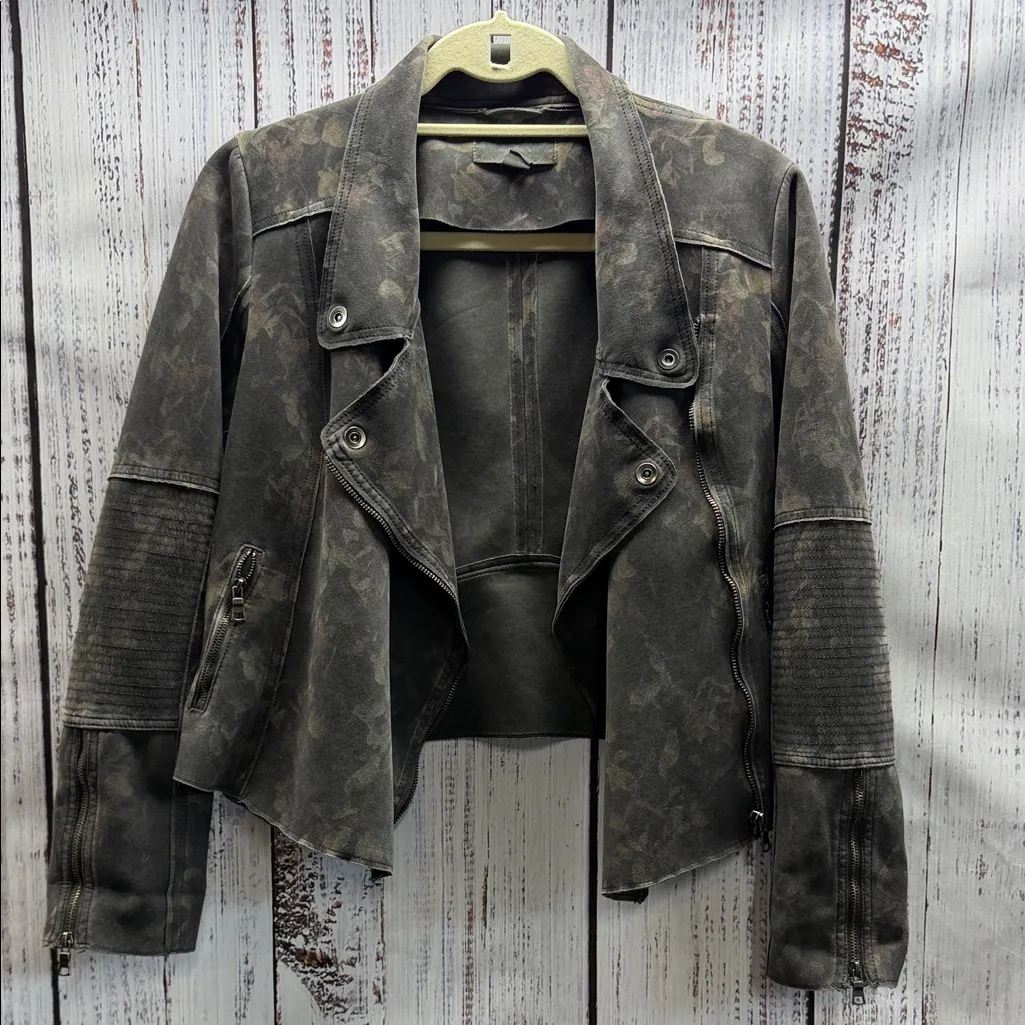 Anthropologie Marrakech Marni Gray Antique Floral Print Faux Suede Moto Jacket Size M - Image 2