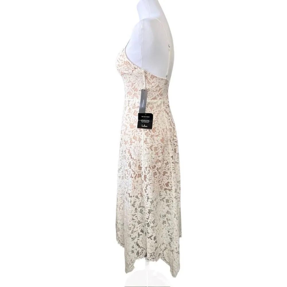 Lulu's One Wish Handkerchief Dress‎ White Lace Midi XS Cruise Wedding Event - Image 7