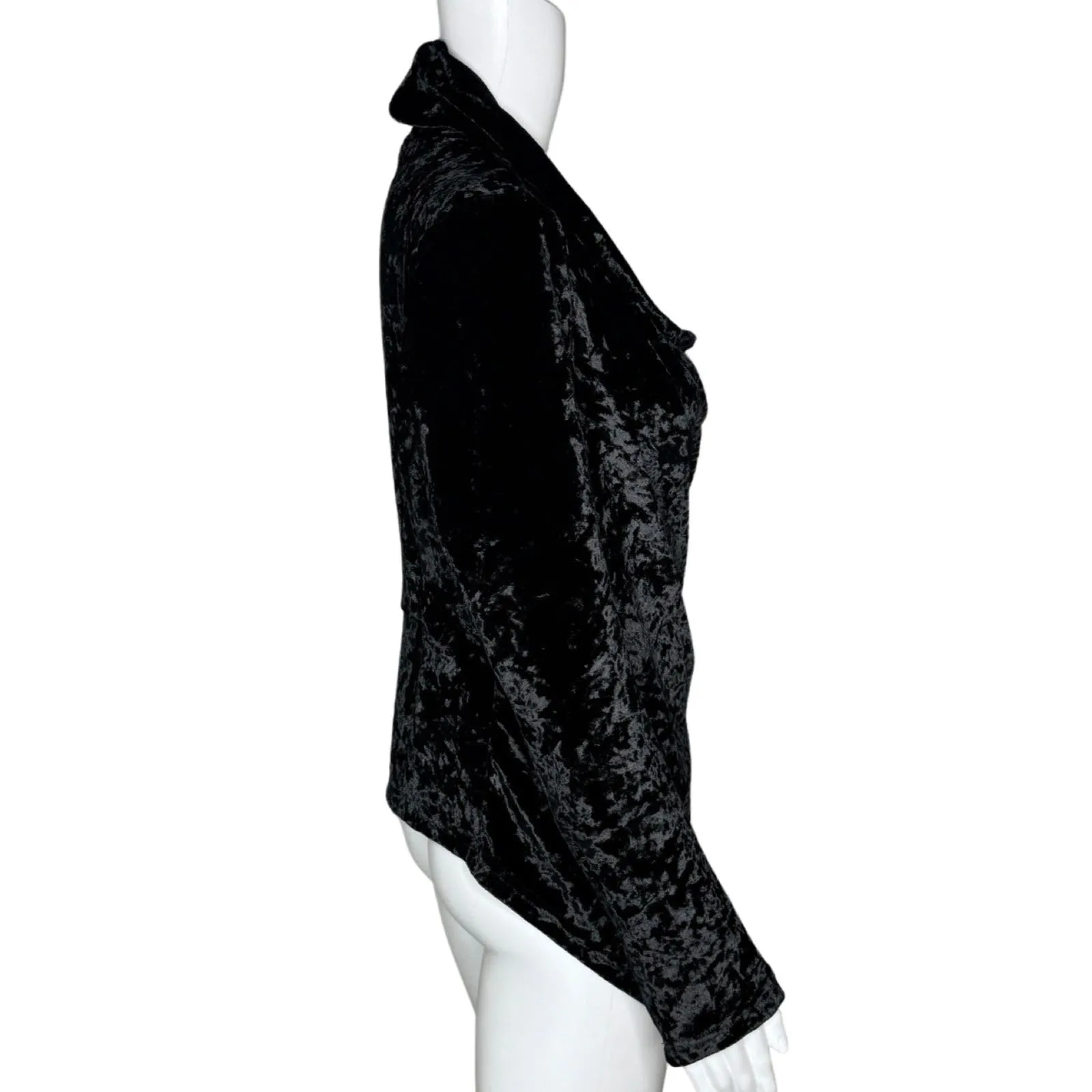 Blank NYC Jacket Womens Small‎ Black Velvet Asymmetrical Draped Zipper Moto Edgy - Image 2