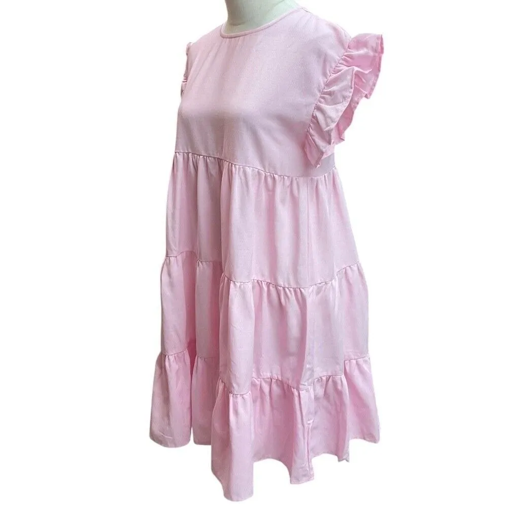 Petal & Pup Amarah Short Sleeve Pink Ruffle Tier Baby Doll‎ Dress Size 8 NWT - Image 4