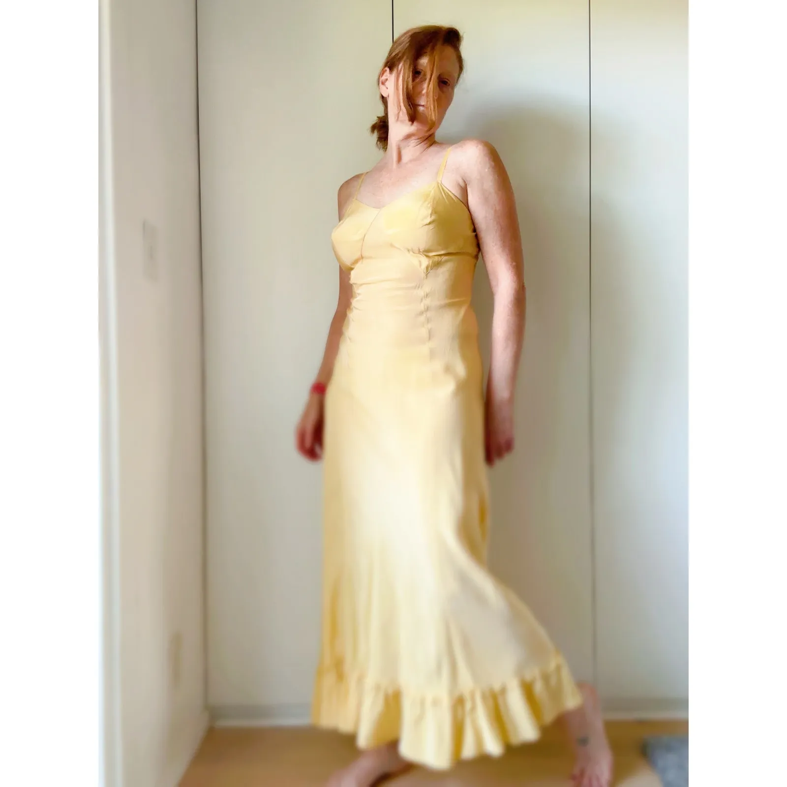 Vintage 1940s Slip Dress Size Medium Buttercream Maxi Coquette Softgirl Romantic Yellow - Image 7