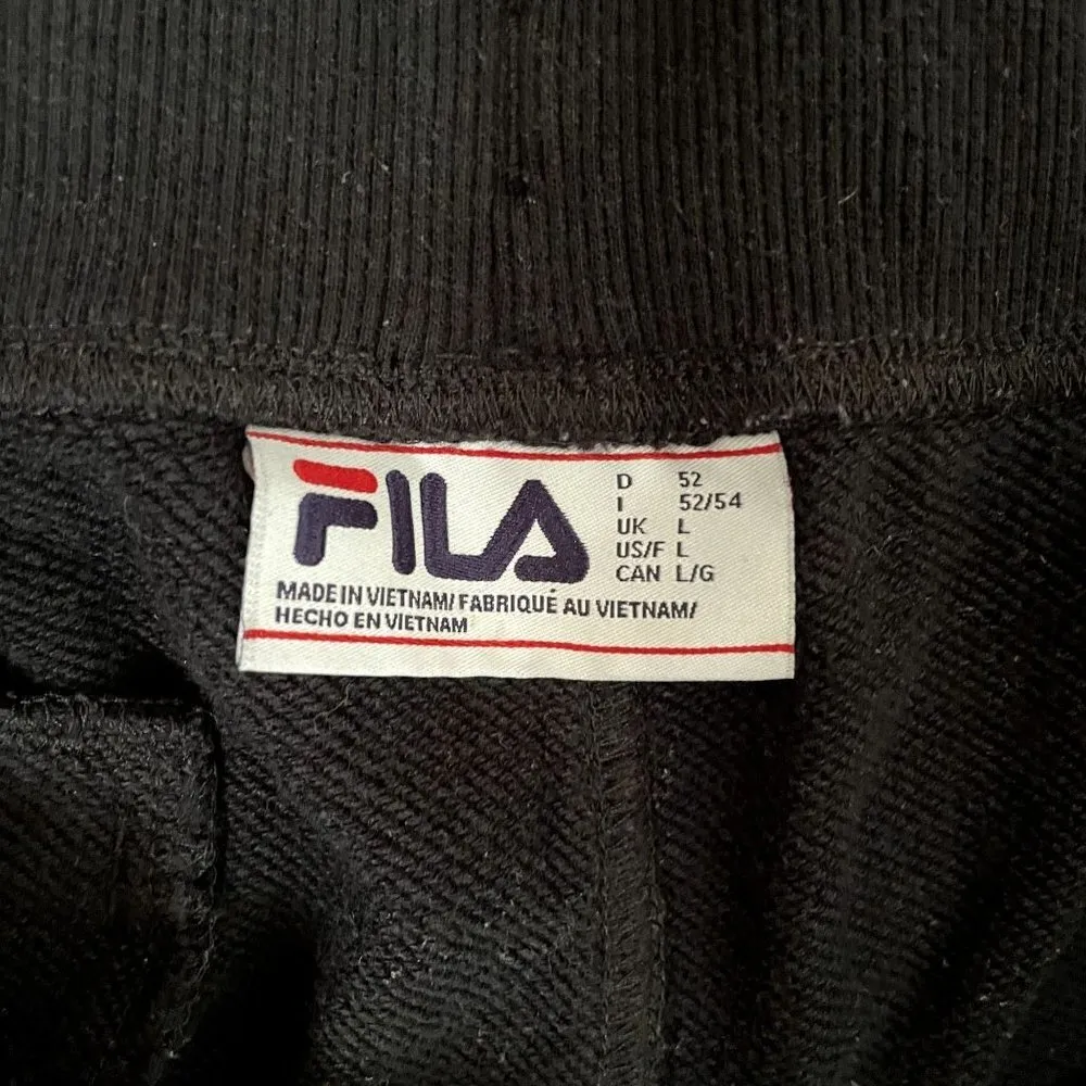 Fila black wide leg cotton pants comfortable pockets casual trousers large - Image 3