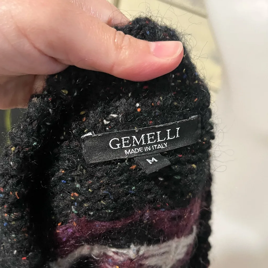 Gemelli Italian Made Wool Fair Isle Sweater Size Medium Black - Image 5
