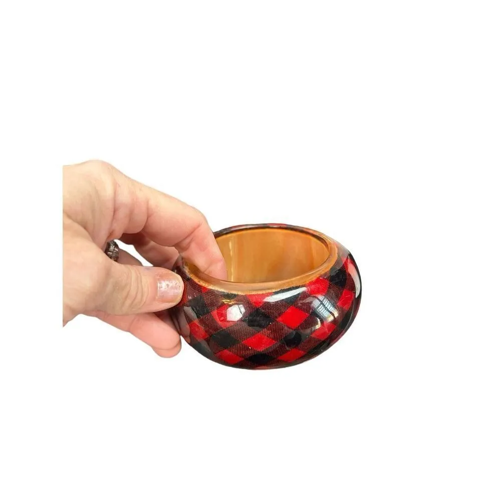 CHUNKY LUCITE Black and Red PLAID Bangle - Image 9
