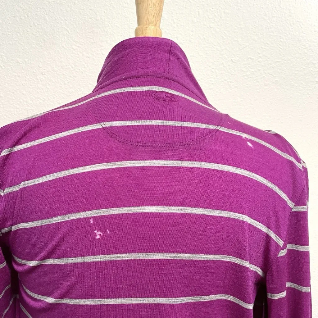 Icebreaker Merino Wool Blend Wrap Cardigan Sweater Purple Stripe size XS - Image 14