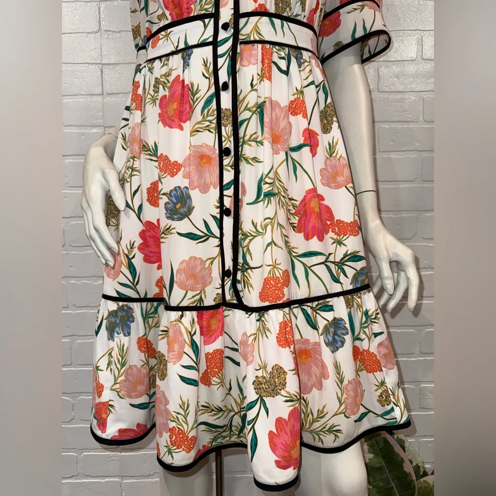 Kate Spade Picnic Perfect Blossom Fluid Floral Button Up Dress with Black Trim - Image 6