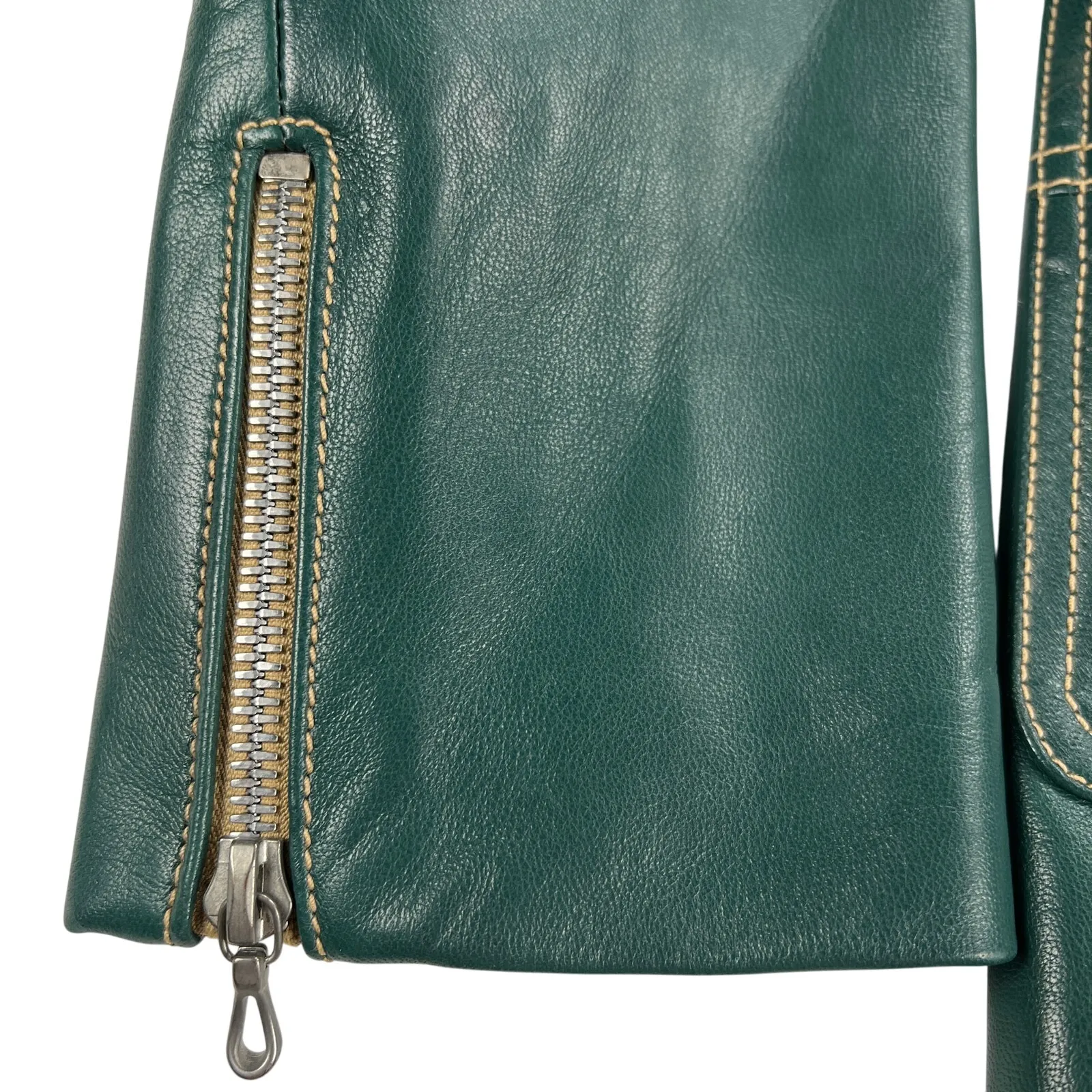 Di Vita Green Buttery Soft Italian Leather Blazer Contrast Stitch Zippers Size 6 - Image 12