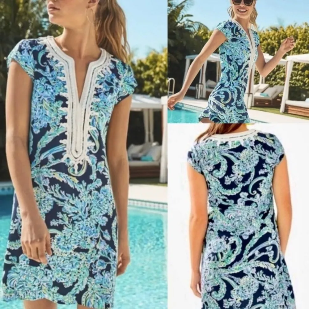Lilly Pulitzer Madia Tunic Dress High Tide Navy Scuba Doo White Green‎ Size XXS - Image 3