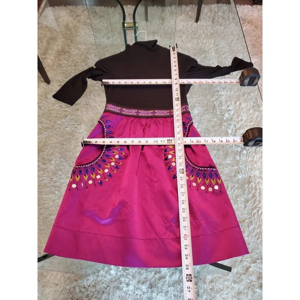 Phoebe Couture Black Pink High Neck Long Sleeve Silk Knee Length Dress Size 2 - Image 8