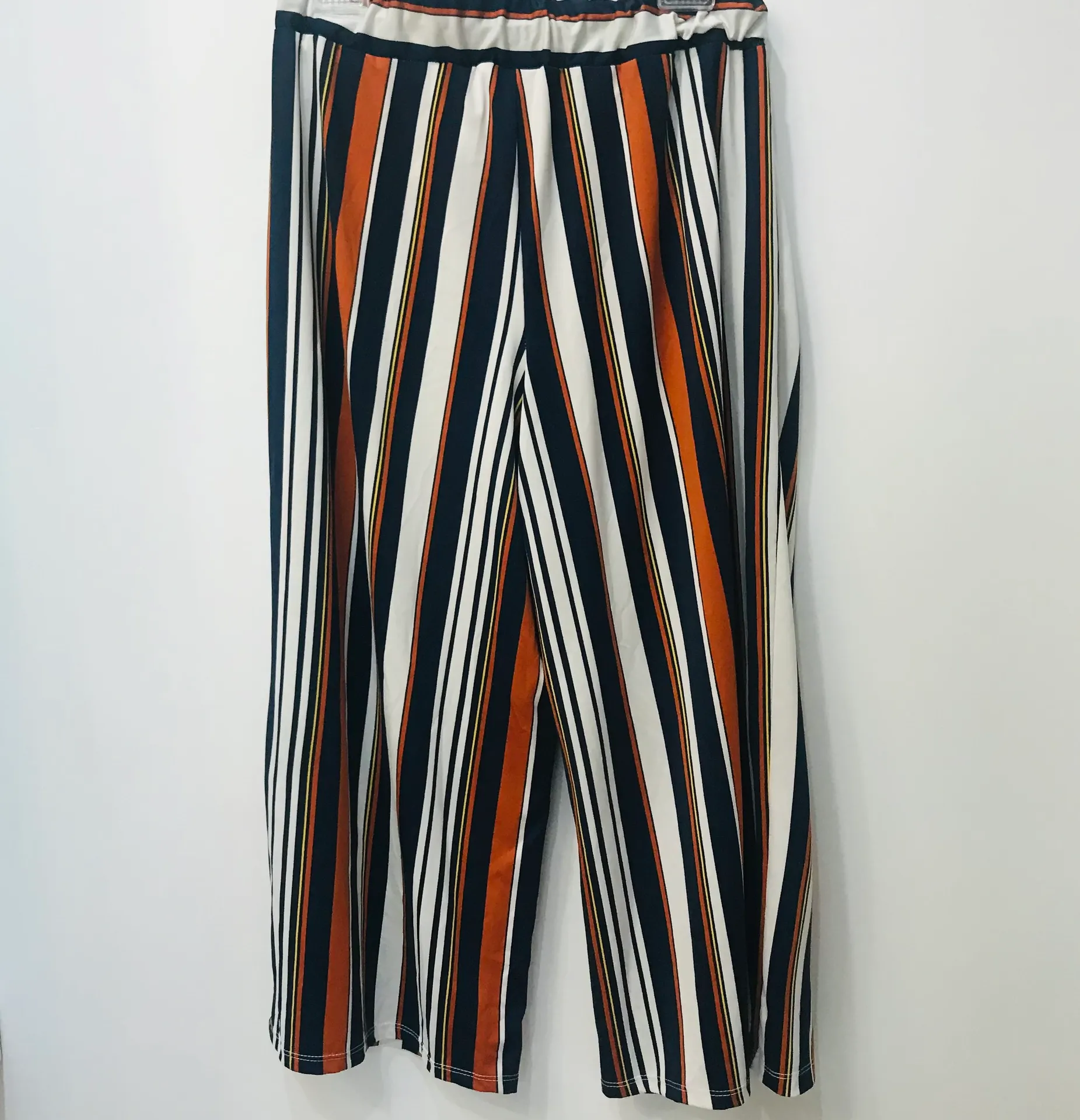 High Waist Tie Striped Wide Leg cropped pants culotte sz Large. Multi - Image 4
