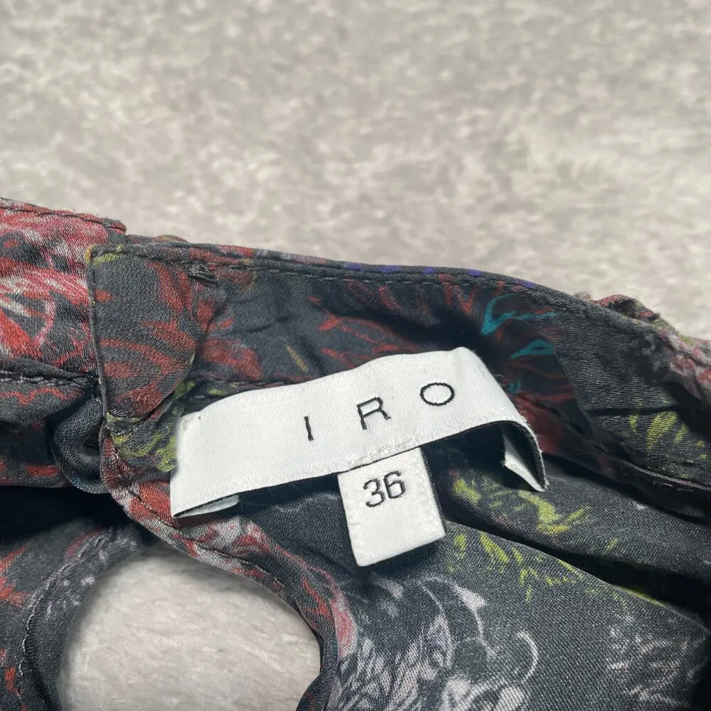 IRO Blouse 36 Small Ciclan Cold Shoulder Antique Dark Floral Silk Bell Sleeve - Image 5