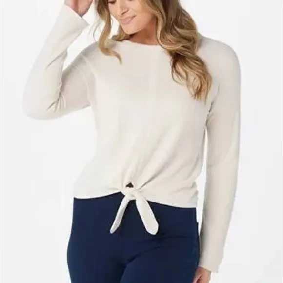 Barefoot Dreams CozyChic Ultra Lite Tie-Front Pullover Sweater - Sand Dune - Image 3