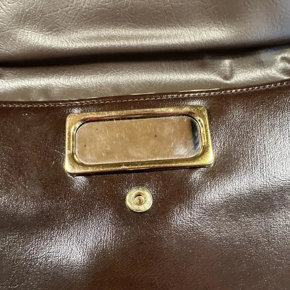 Vintage Purse With Mirror Clutch~Gold hardware~70’s Retro~Rome On Snap Brown - Image 4