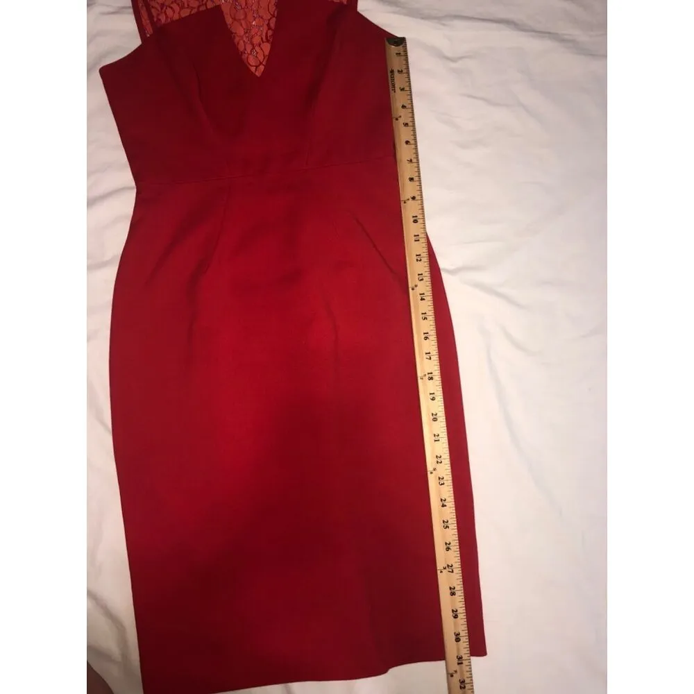 Black Halo Red Dress Size 4 Lace Sleeveless Midi Pencil Stretch Made USA LA - Image 7
