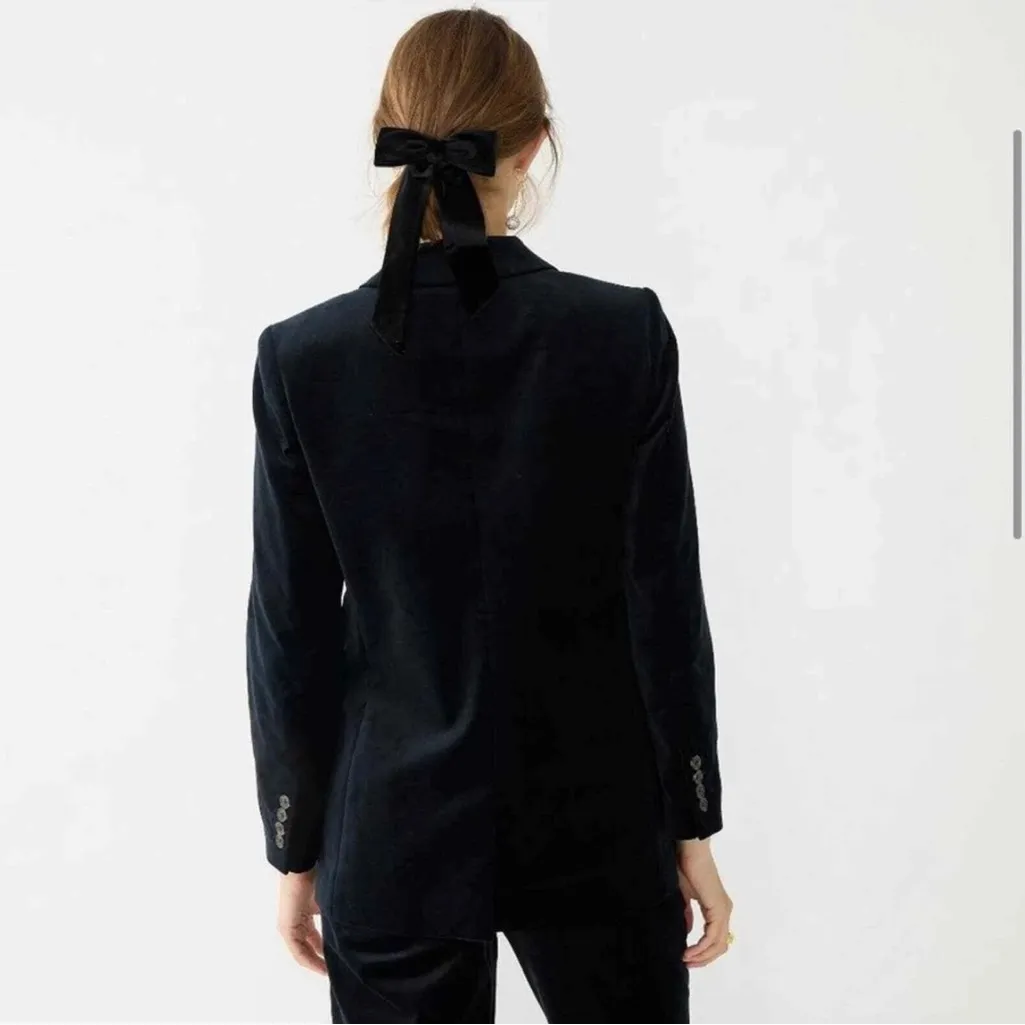 Vintage Y2K J.Crew Velvet Blazer Black Velvet with Contrast Blue Stitching - Image 5