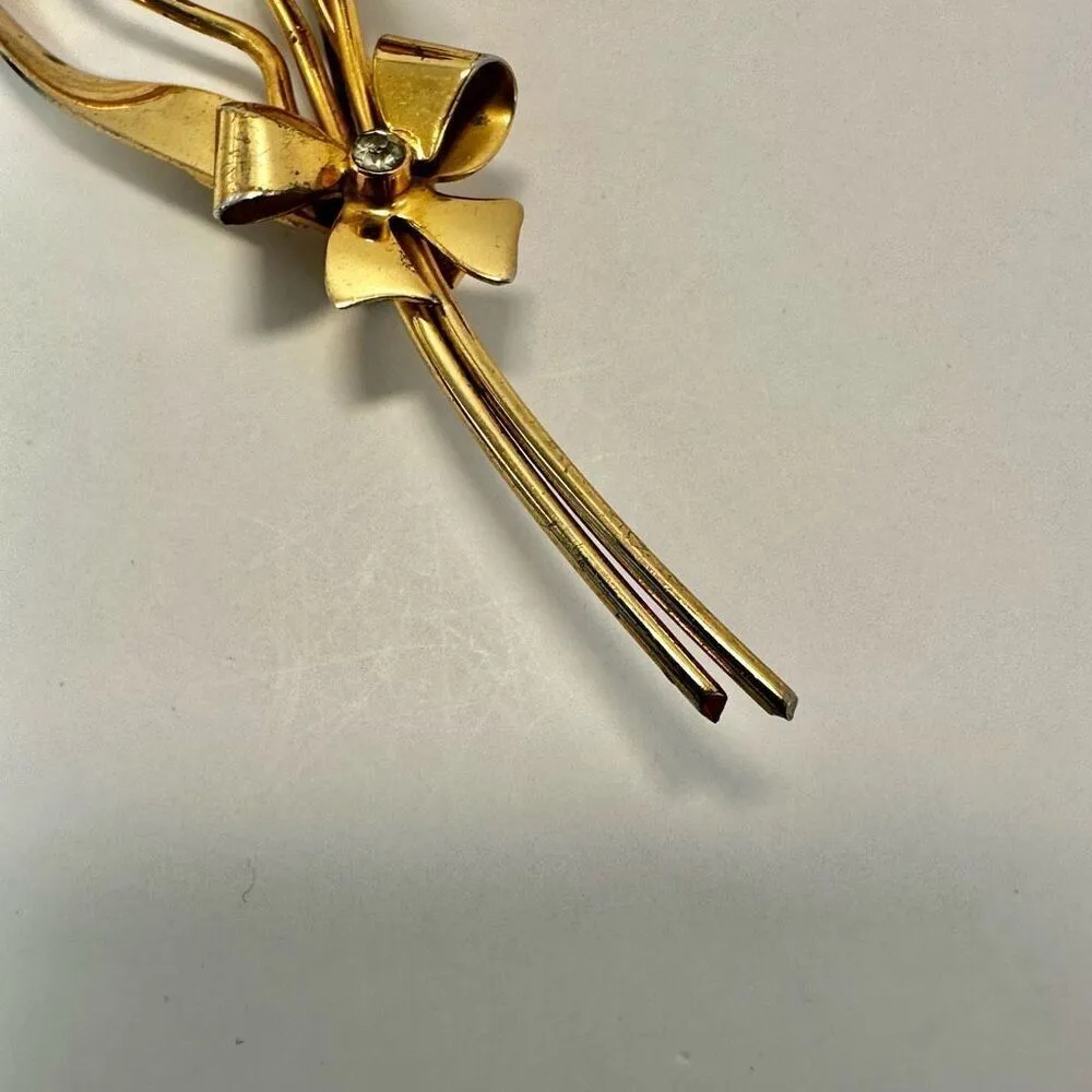 Coro Sterling silver craft gold plated and blue flower rhinestone vintage brooch - Image 5