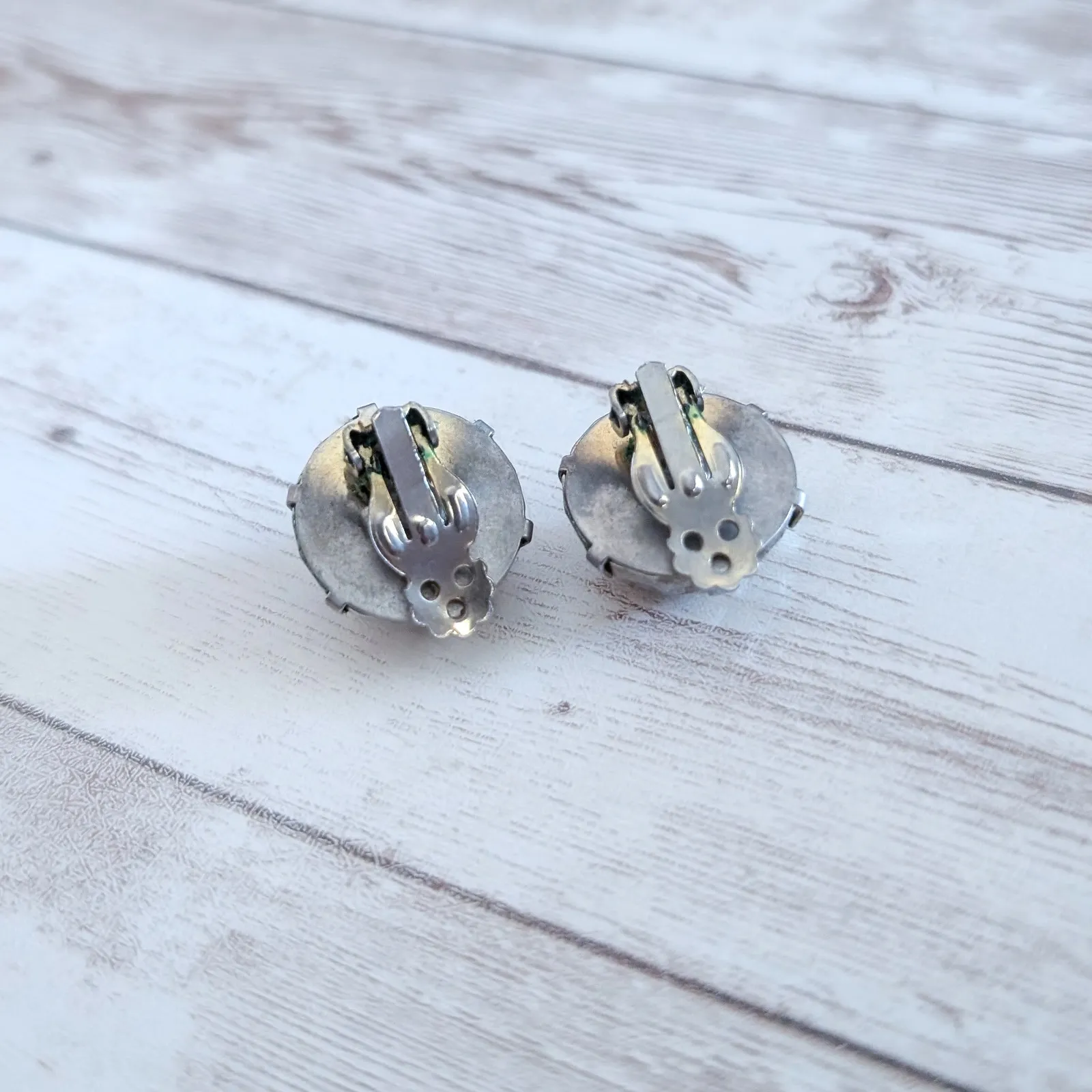 Vintage Clip On Earrings Silver Tone Domed Disco Ball Like - Image 7