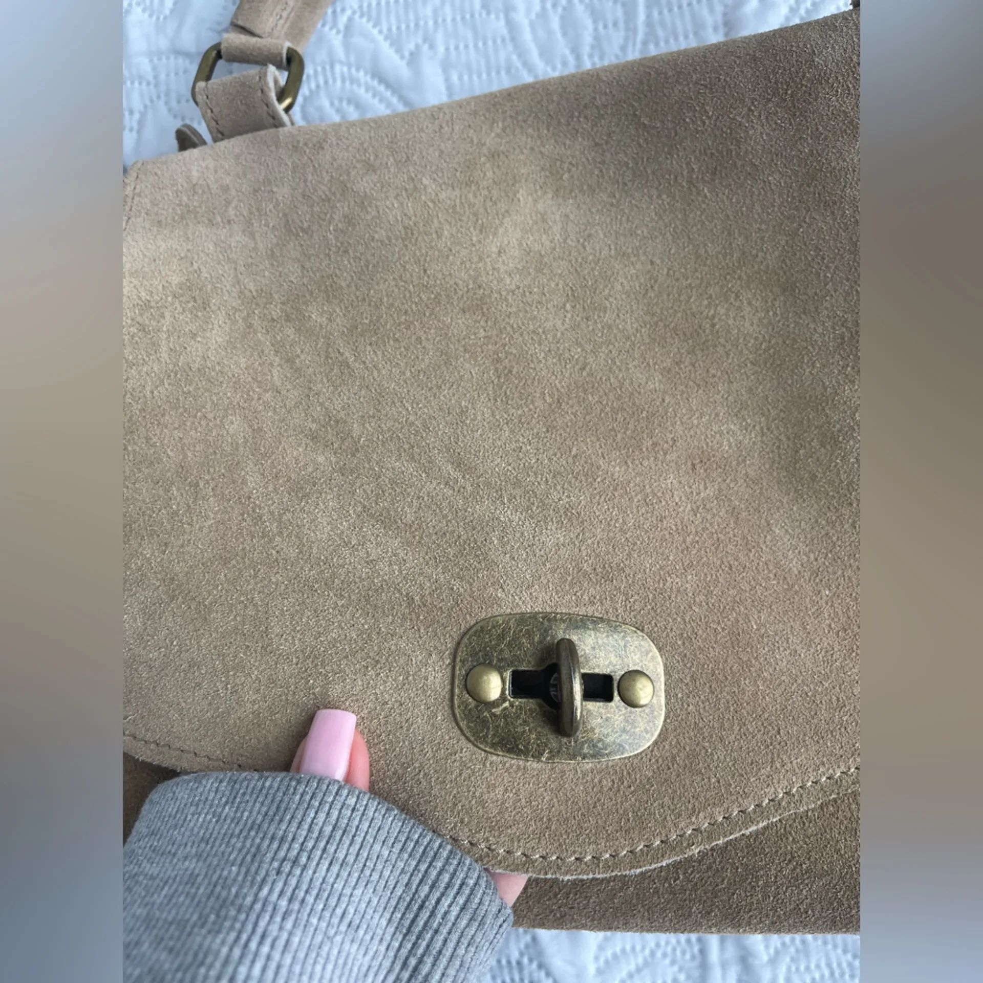 CUIR VERITABLE GENUINE SUEDE SHOULDER BAG Tan - Image 8