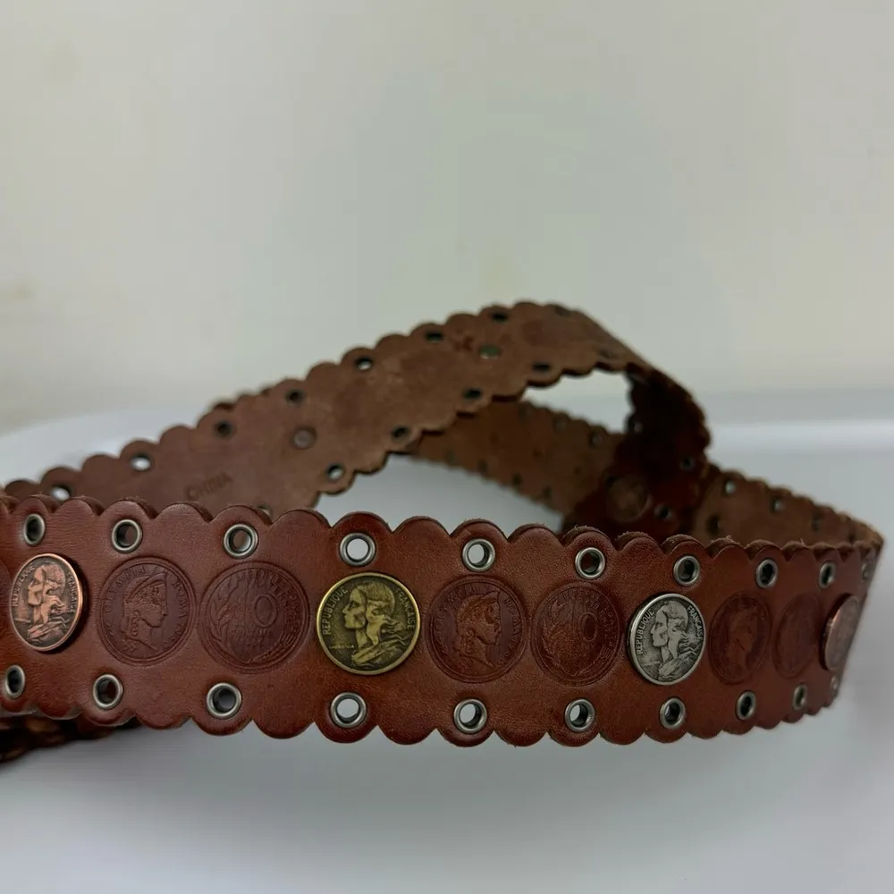 Fossil Brown Leather French Coin Grommet Belt Sz Large Boho Western - Image 6