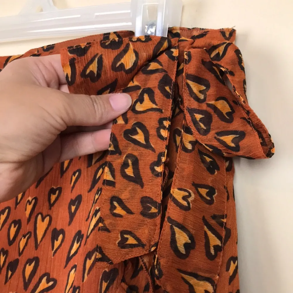 Urban Outfitters Women’s Heart Print Faux Wrap Waist Tie Ruffle Mini Skirt - Image 2