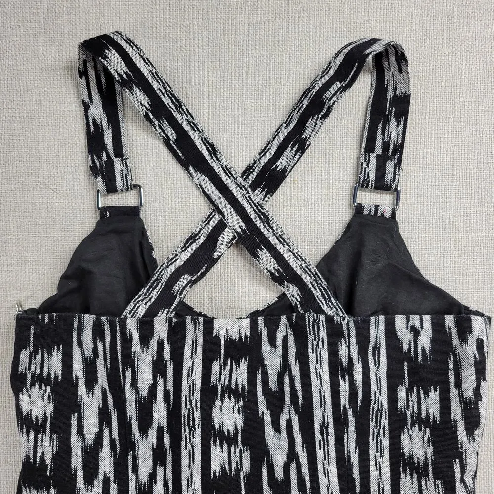 RACHEL Rachel Roy Womens Dress 6 Black Gray Ikat Print Criss Cross Straps Mini - Image 4