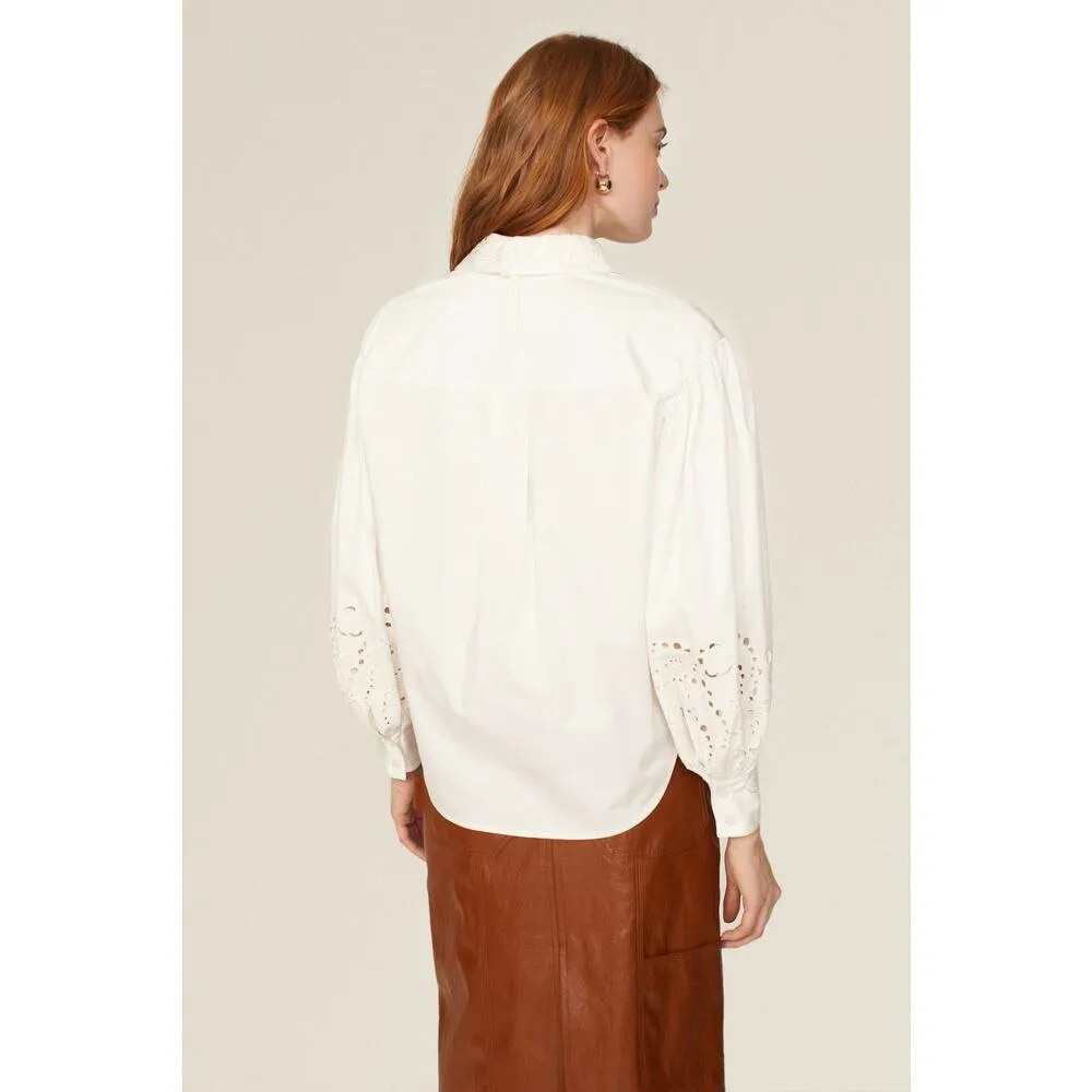 KATE SPADE NEW YORK Off White Poplin Floral Cutout Button Up Shirt Size 12 - Image 3