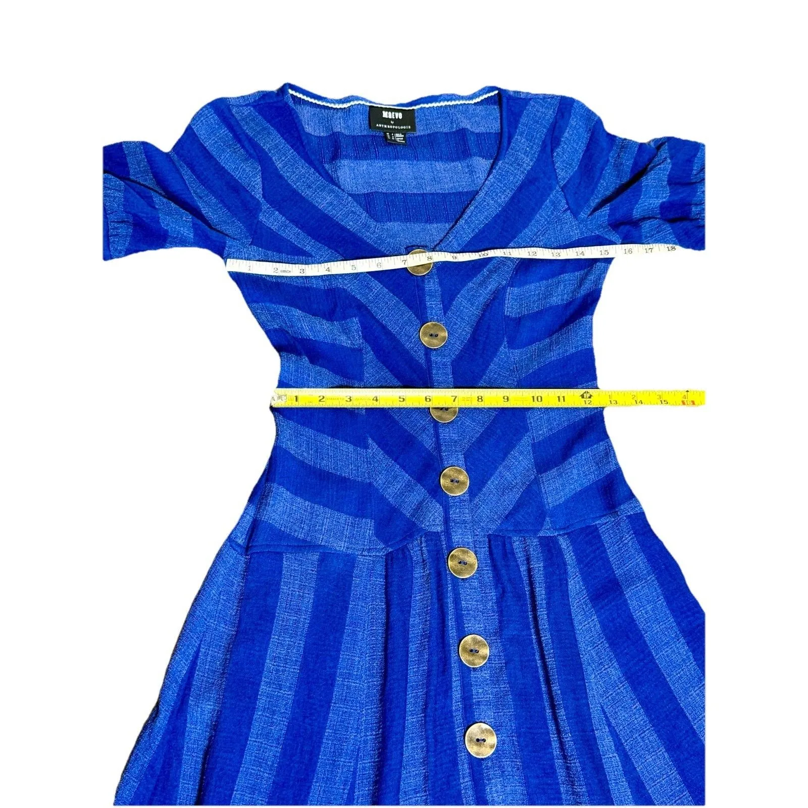 ANTHROPOLOGIE MAEVE Blue Tonal Stripe Button Down Dress Sz 0 No Belt - Image 8