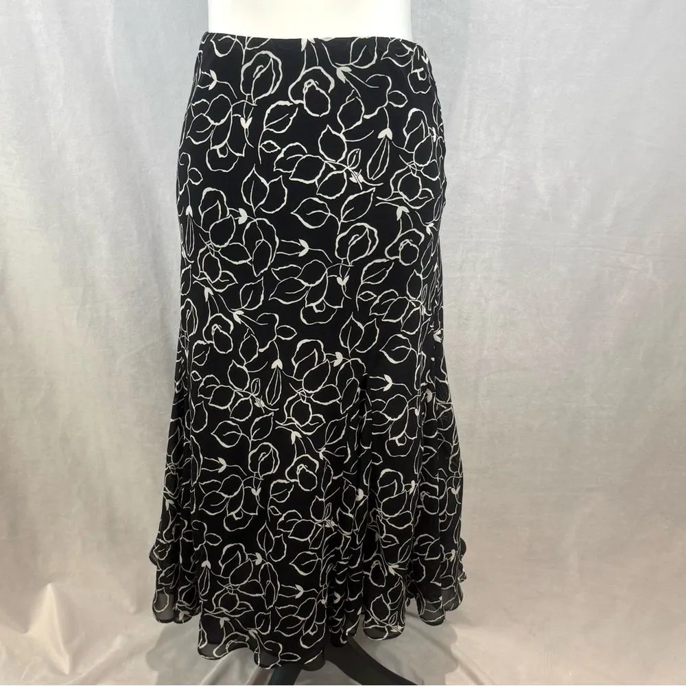 Chaps by Ralph Lauren black and white flowy sheer layered maxi skirt size large - Image 2