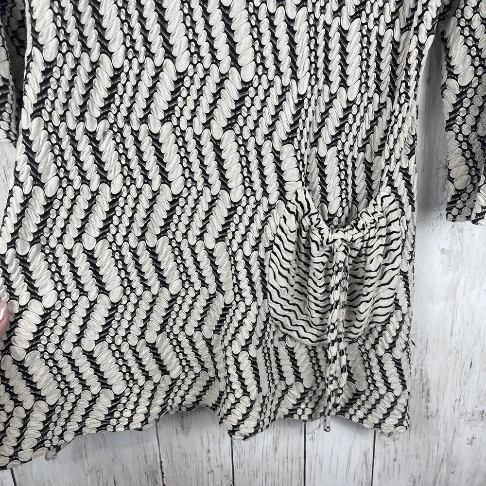 Ali Miles Top Women Small Tunic Black White Stripe 3/4 Sleeve Shirt Gauze Pocket - Image 5