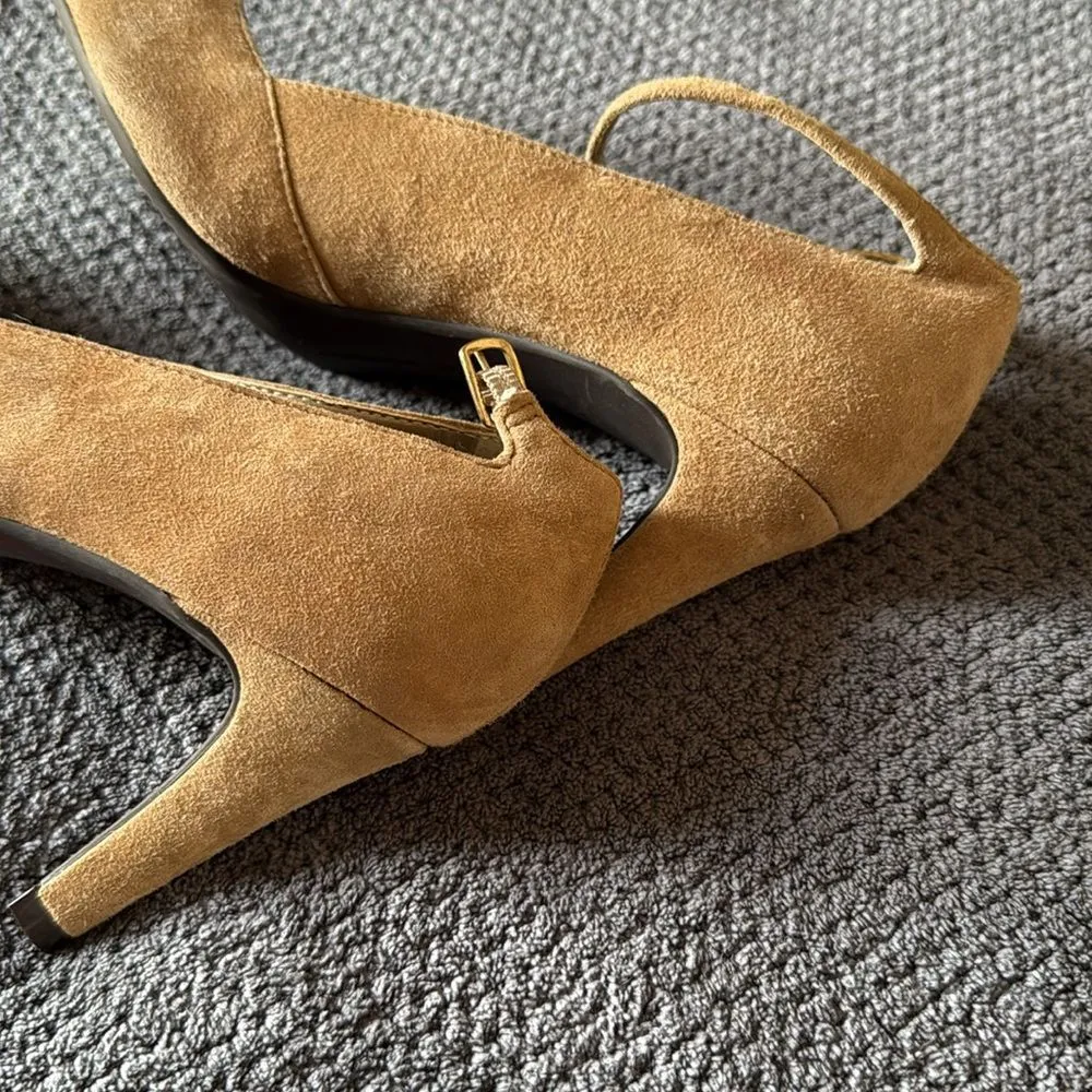 Adrienne Vittadini Camel Suede Pointed Toe Ankle‎ Strap Heels Size 7 High Heel - Image 8