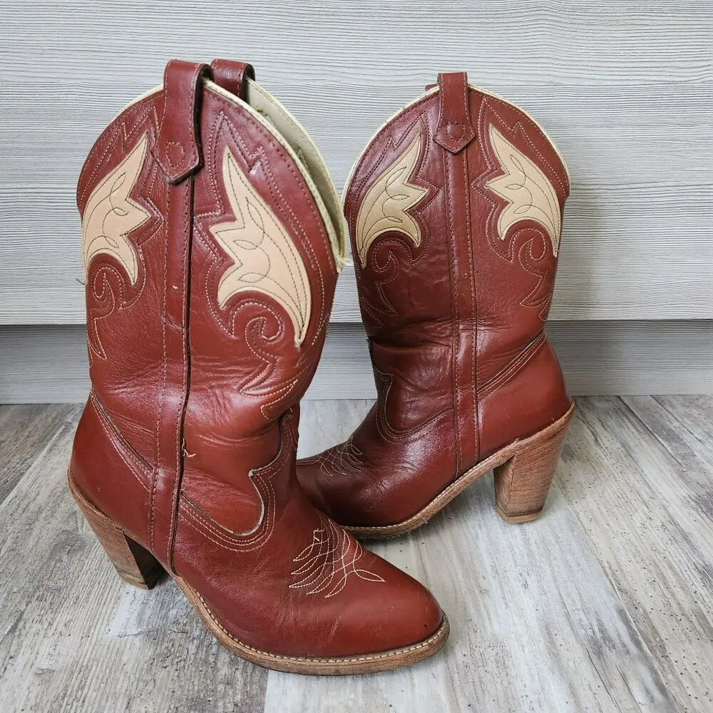 Dingo  Country Western Cowgirl Core Brown Leather Boho Boots Vintage 6.5 USA - Image 2