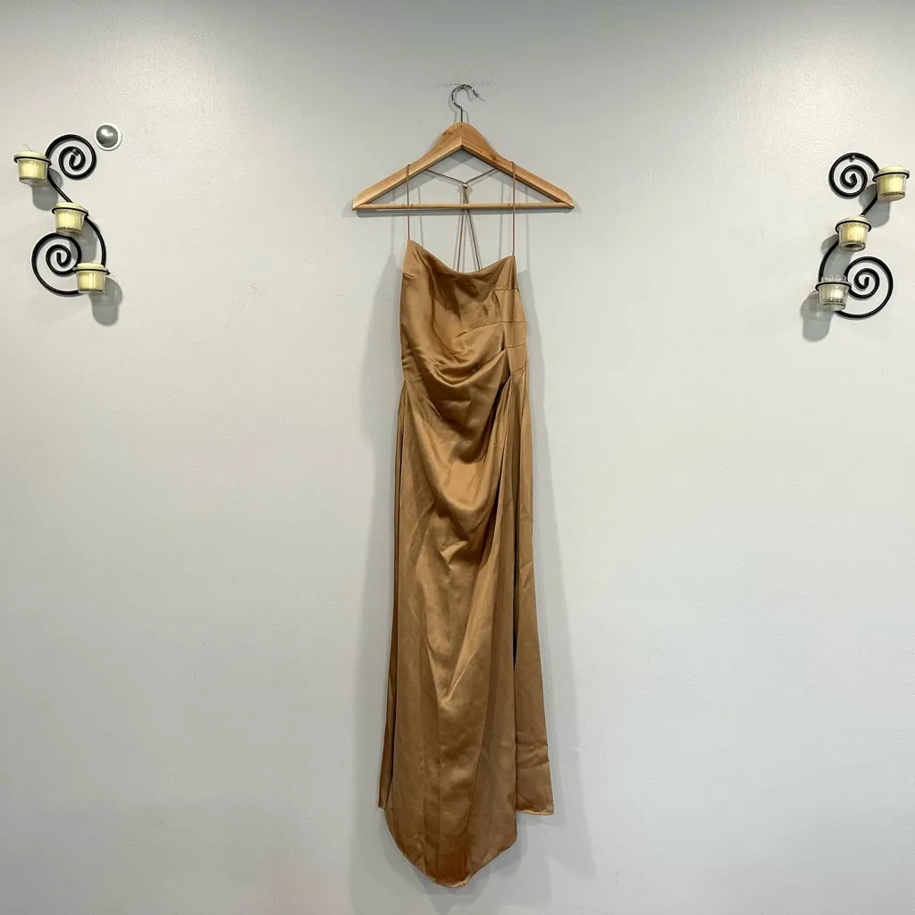 Significant Other One Another Gold Asymmetric Hem Cocktail Midi Dress Size 4 - Image 4