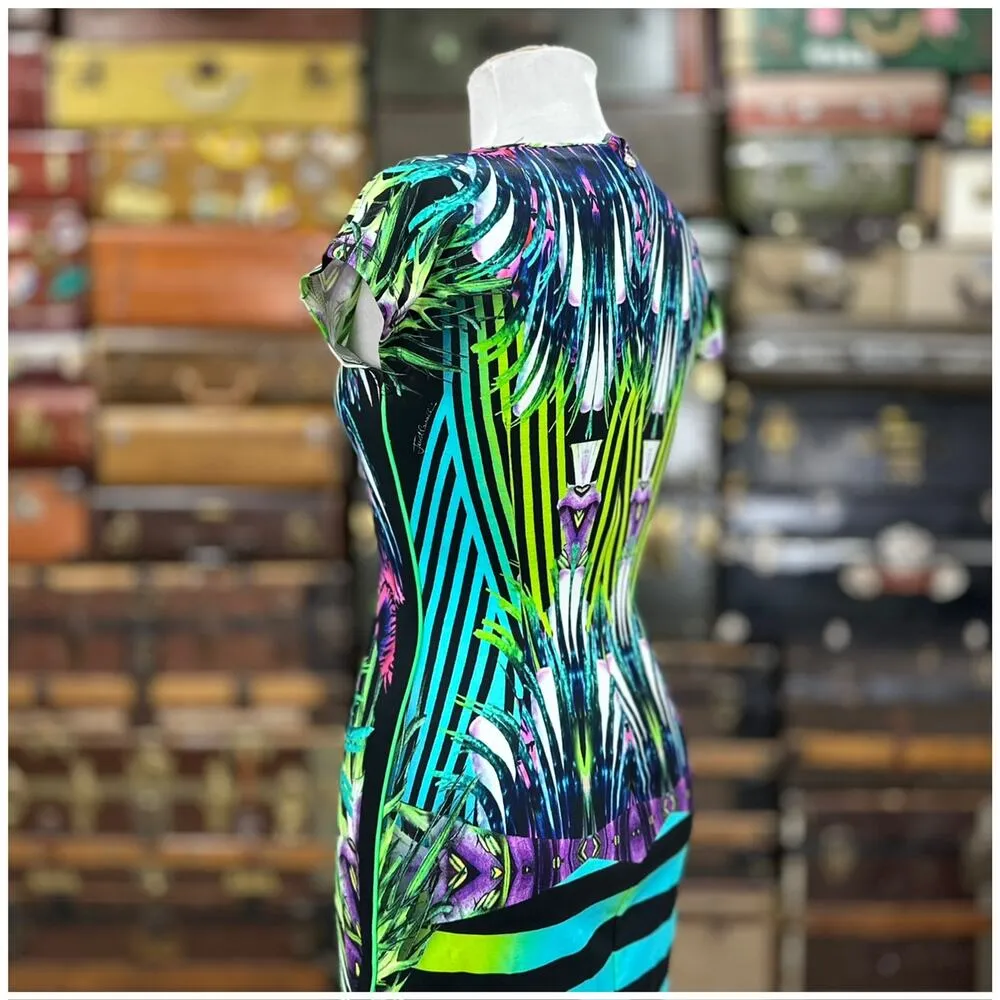 Just Cavalli Resort 2013 Dress Womens Size Tropical Purple Blue Green Black - Image 6