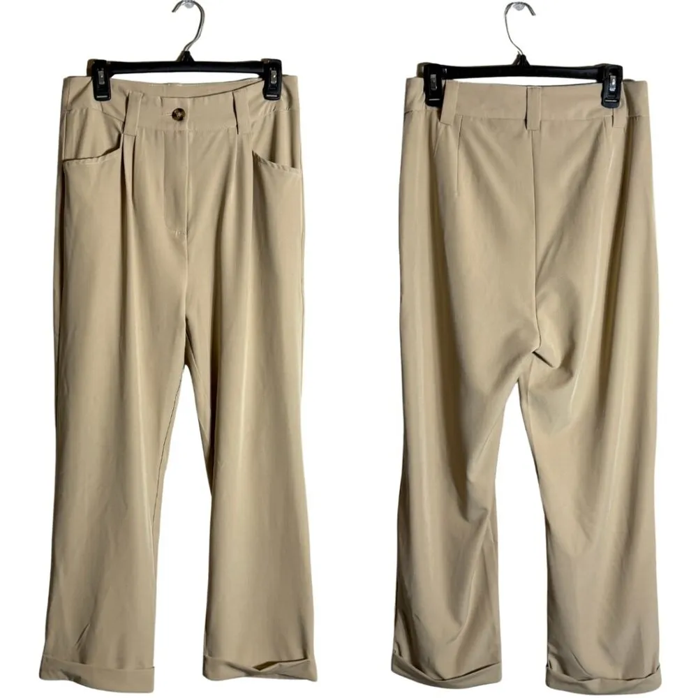 Petal & Pup Lexie Pleated Trouser Dress Pants Women's 8 Tan Cuffed Crop Career - Image 4