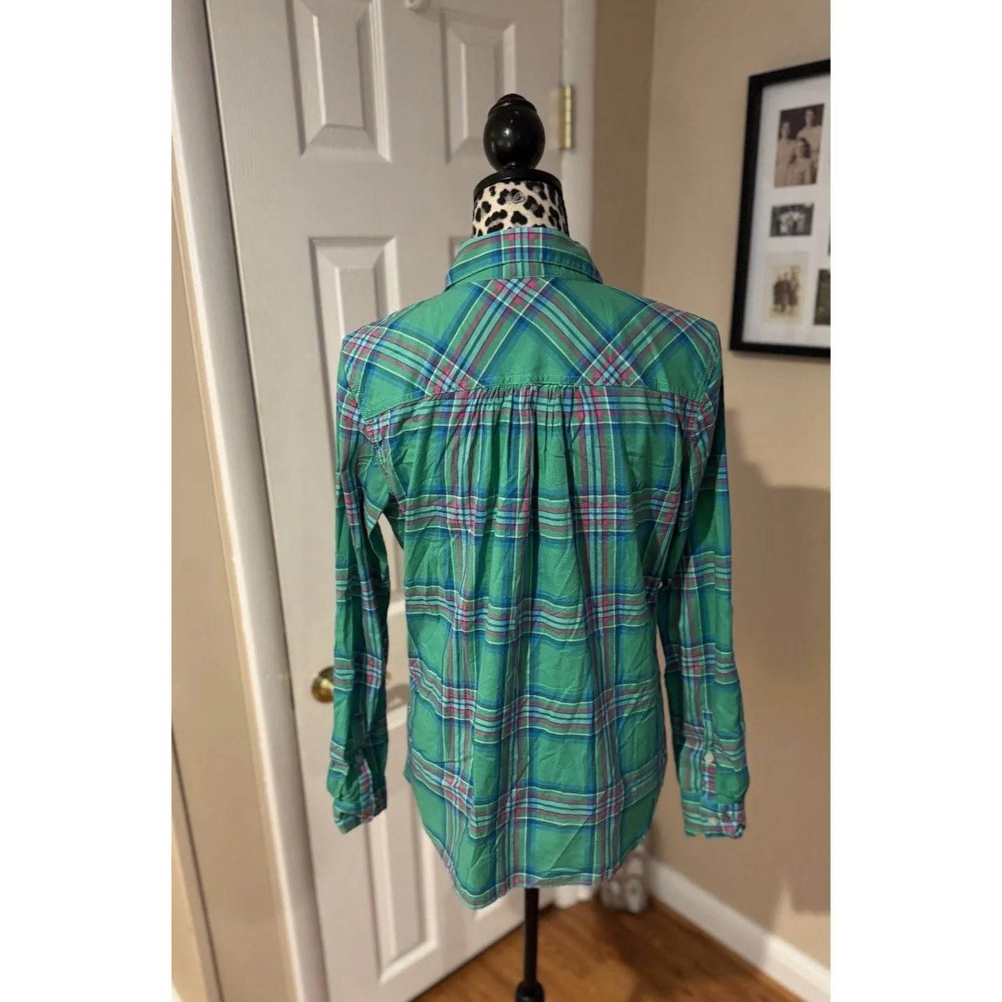 The North Face women's green plaid shirt long sleeve size L Roll Tab Classic - Image 2