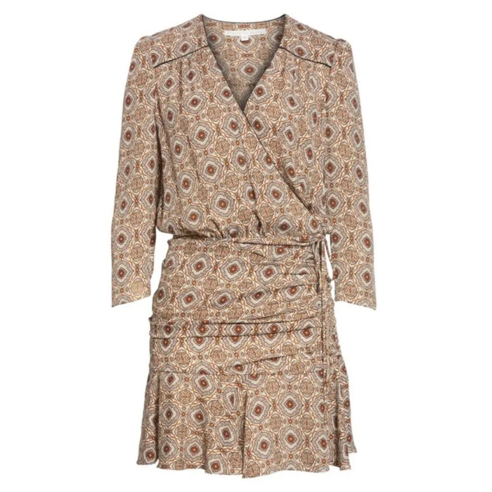 đź’•VERONICA BEARDđź’• Alamo Printed Ruched 100% Silk Dress ~ Rust/Ivory 10 NWOT - Image 10