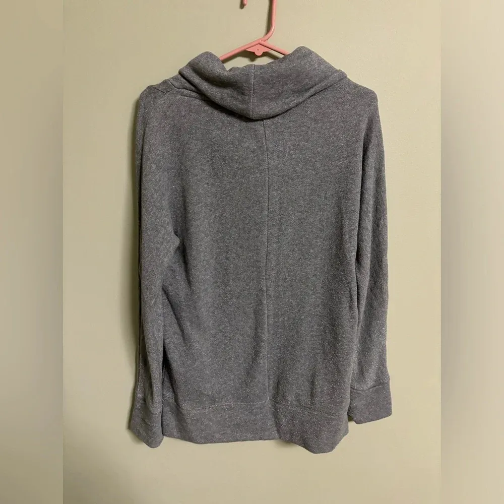 Aerie Dark Gray Metallic Funnel Neck Long Sleeve Pullover Sweatshirt Size Medium - Image 2