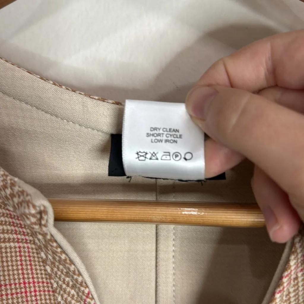 Carlisle Bastille Beige/Pink Checkered Glen Plaid Front Zip Jacket Vest size 6 - Image 8